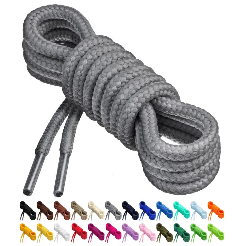 Birch Round Shoelaces 27 Colors 3/16" Thick Shoe Laces 4 Different Lengths (56" (142cm) - XL, Gray) - Image 1